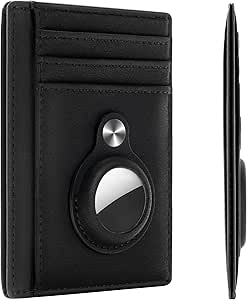 Hawanik black AirTag wallet with front card slots and circular tracker holder