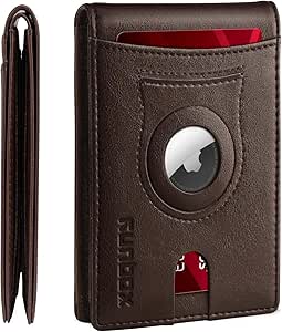 RUNBOX AirTag wallet in brown leather with slim bifold silhouette and visible tracker slot thumbnail